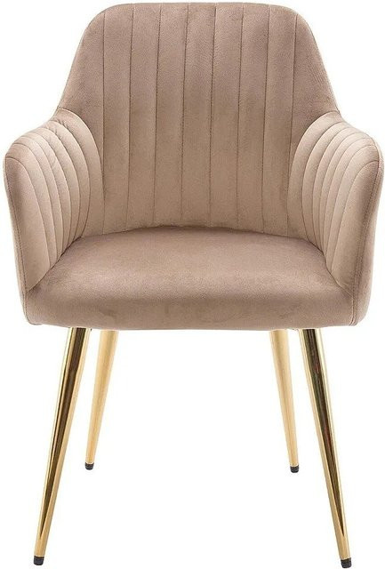 Vente-unique Eleana Stuhl mit Armlehnen aus Samt in Beige und Gold mit Metallgestell, Breite: 58 cm, Tiefe: 58 cm, Höhe: 58 cm - Bild 1
