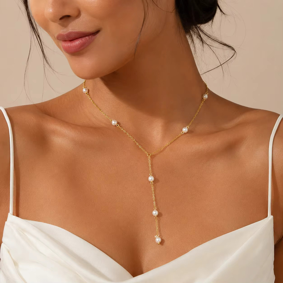 Erpels Halskette, Süßwasserperlen, Edelstahl, Damen, Gold - Bild 2