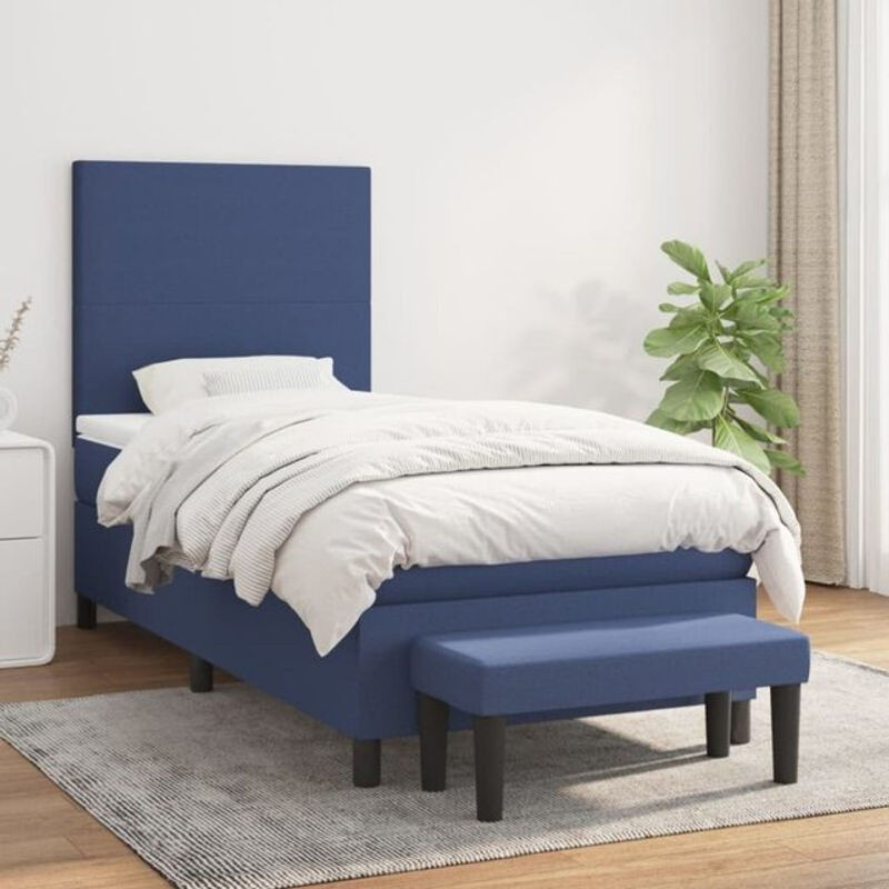 Vidaxl Boxspringbett mit Matratze in Blau aus Stoff und Holzwerkstoff, B/T/H: 90 x 190 x 118 cm - Bild 1