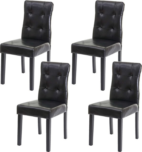 4er-Set Esszimmerstühle MCW E58 aus Kunstleder in Schwarz mit dunklen Gummholzbeinen - Bild 1