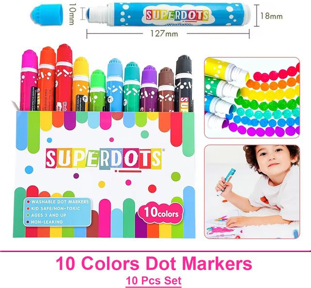 QKX 10-Farben Punktmarker Set in Multicolour für Kinder zum Zeichnen und Malen - Bild 1