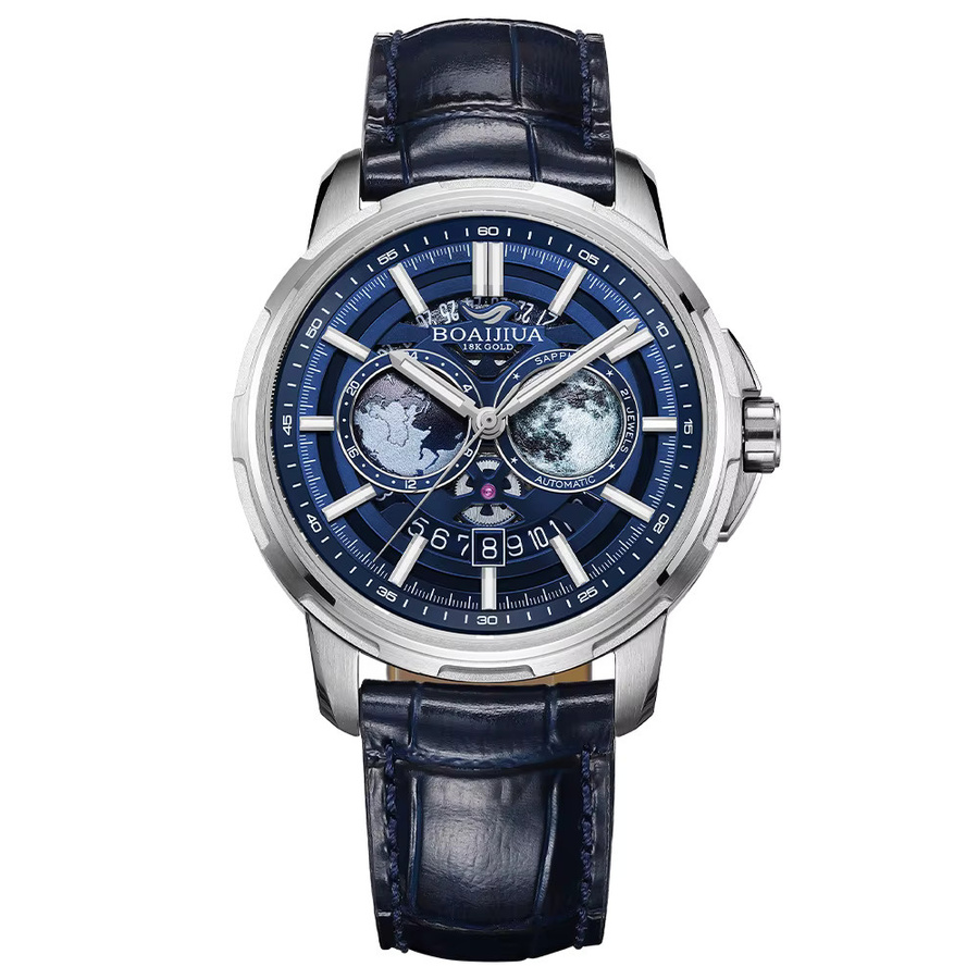BORIAGE Armbanduhr Automatik, Edelstahl, Leder, Schwarz, Herren - Bild 2