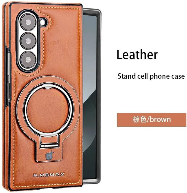 Retro Leder Handyhülle mit magnetischem Verschluss und 360 Grad drehbarem Ringhalter für Samsung Galaxy Z Fold 7 6 5 4 3 in Braun - Bild 1