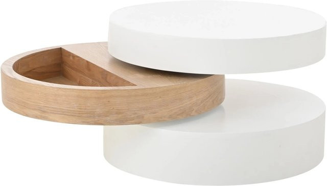 Merax Couchtisch Zylinder in Weiß mit 3 drehbaren Ebenen und Stauraum, modern und rund - Bild 1