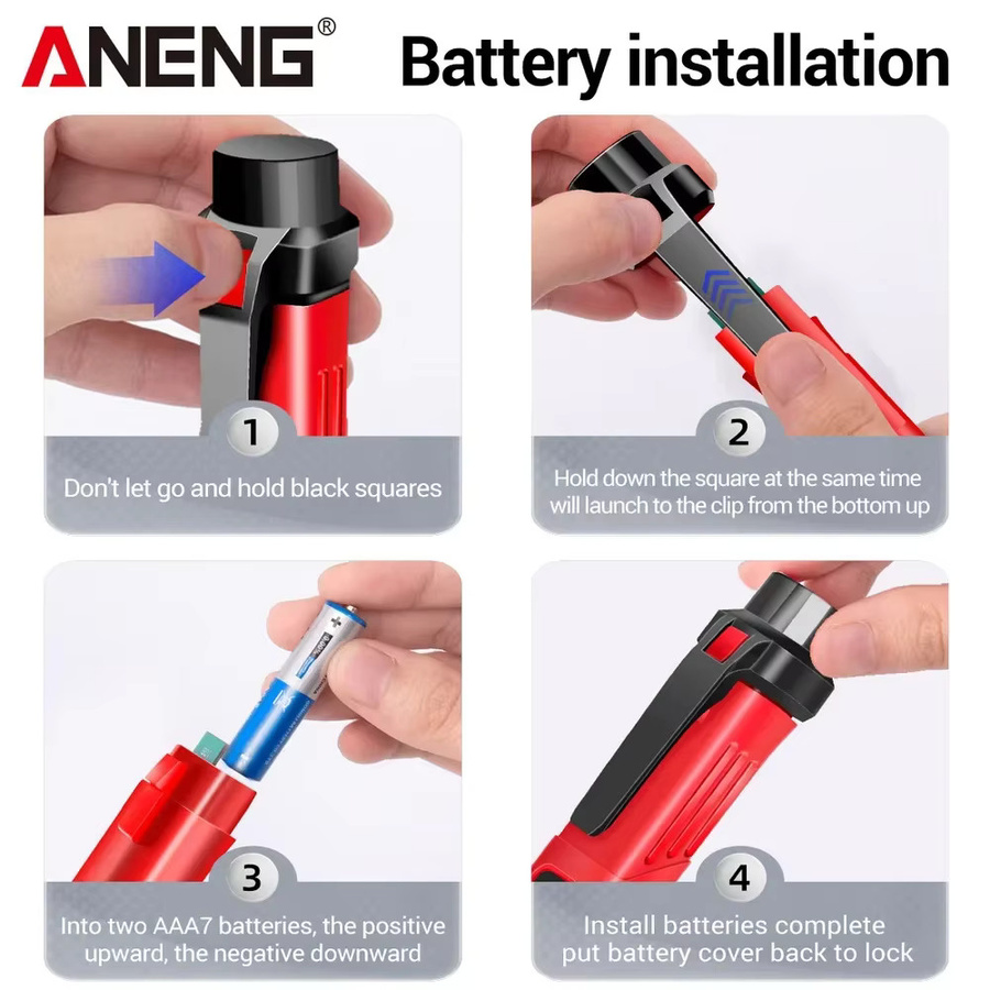 ANENG VD802 Berührungsloser Spannungsprüferstift für AC-Spannung 12-1000 V, NCV Durchgangsdetektor und Tester in Rot - Bild 4