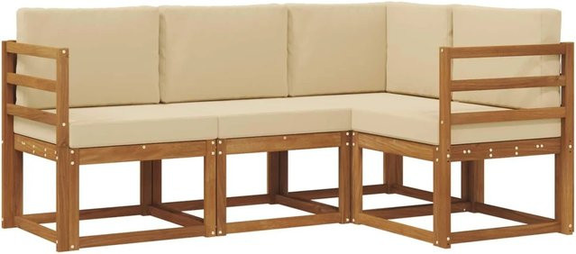 vidaXL Outdoor-Sofagarnitur in L-Form aus massivem Akazienholz mit Kissen in Beige - Bild 1