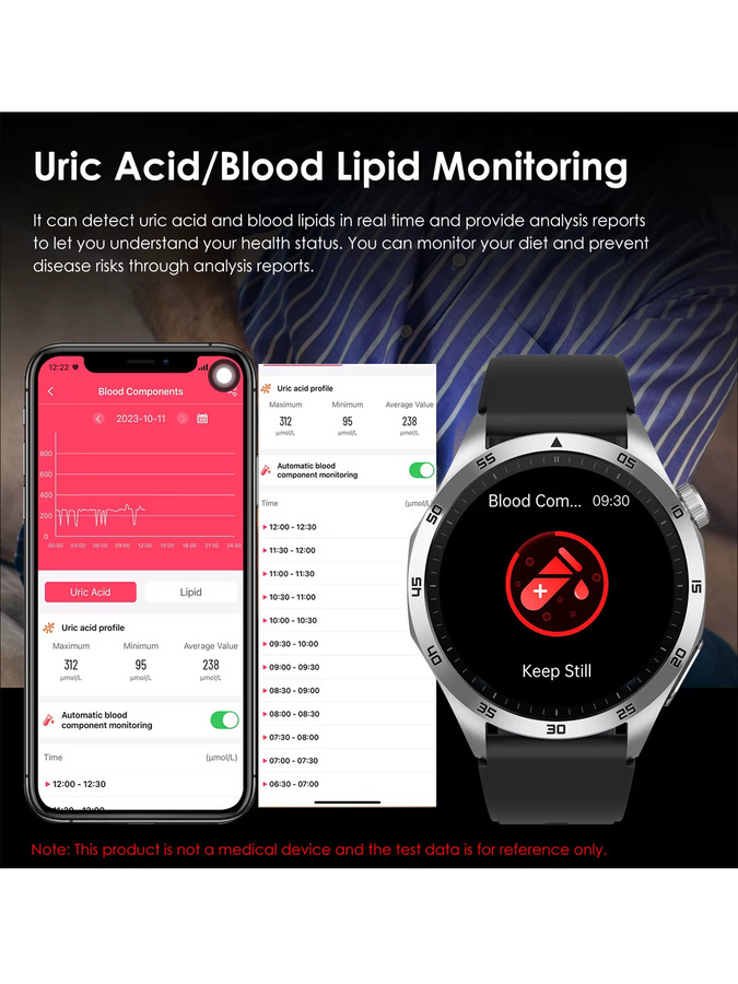 Marsyu Smartwatch, Schwarz, Herren, Bluetooth, EKG, Calling - Bild 5