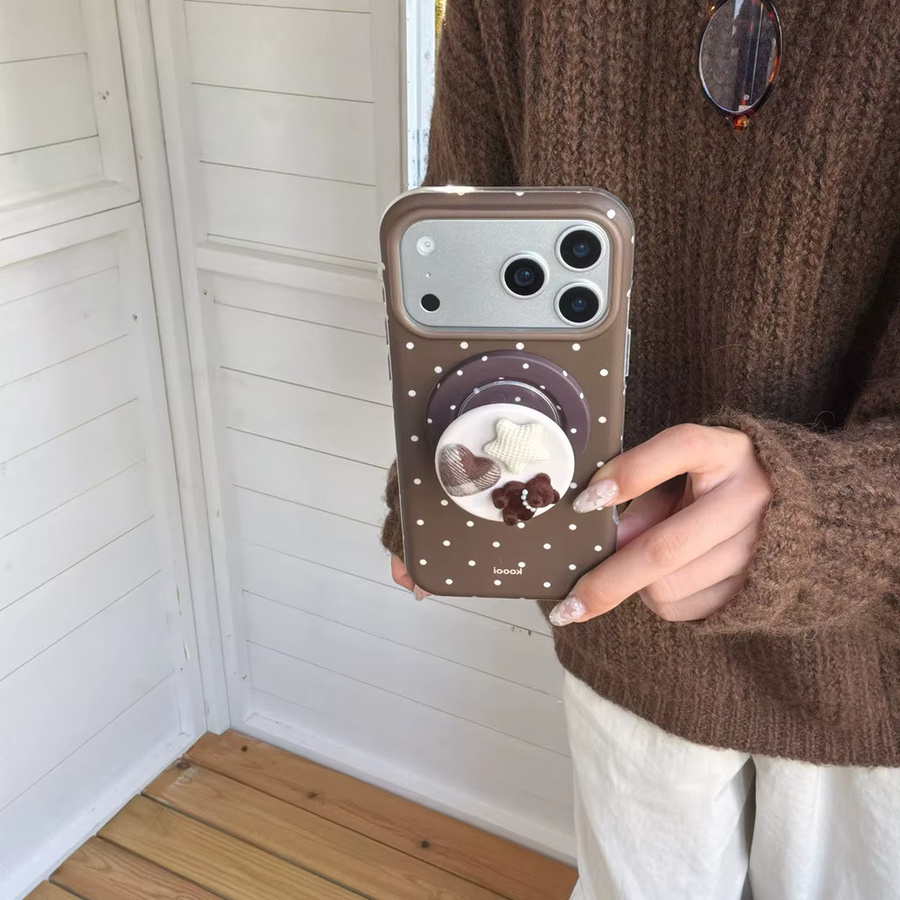 Magnetische Handyhülle mit Bär und Sternen Motiv in Braun-Weiß für iPhone 17 16 15 14 Pro Max - Bild 3