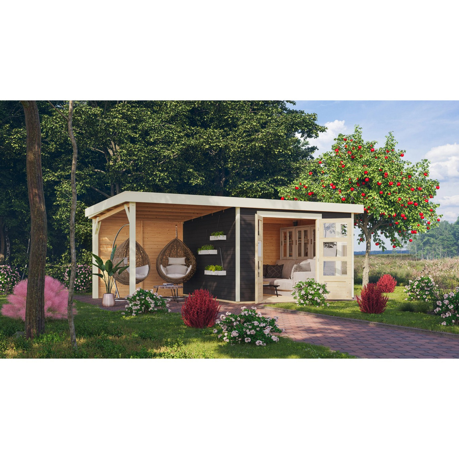 Karibu Gartenhaus Sölve 6 in Terragrau mit Anbaudach und Rückwand, Flachdach aus Holz, B/T/H: 306 x 302 x 216 cm - Bild 2