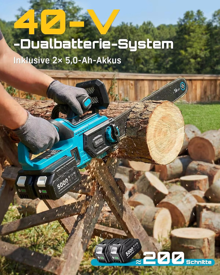 SEESII 40V 16-Zoll bürstenlose Kettensäge mit automatischer Ölschmierung, 2000W kabellose elektrische Säge in Blau, kompatibel mit Makita 18V Akku - Bild 2