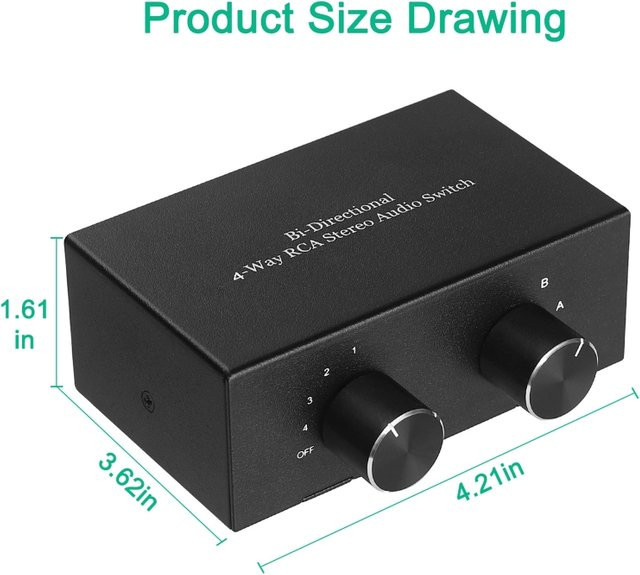 AREOFRGB RCA Stereo Signal Switcher 2 In 4 Out Distributor Hub in Schwarz - Bild 1