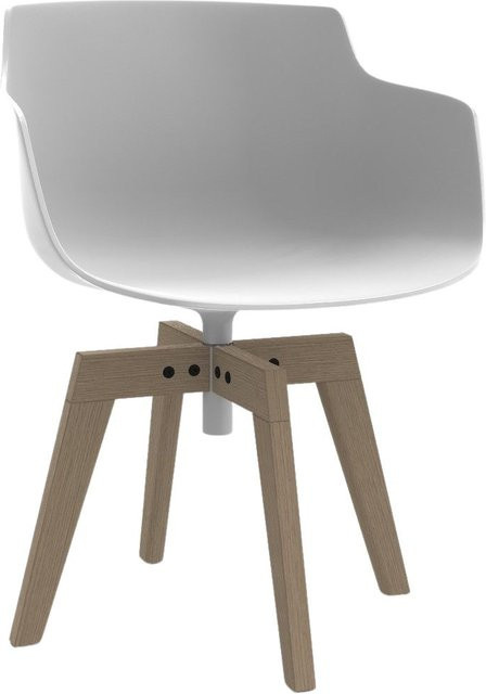 MDF Italia Flow Slim Armlehndrehstuhl mit Eichengestell in Weiß - Bild 1