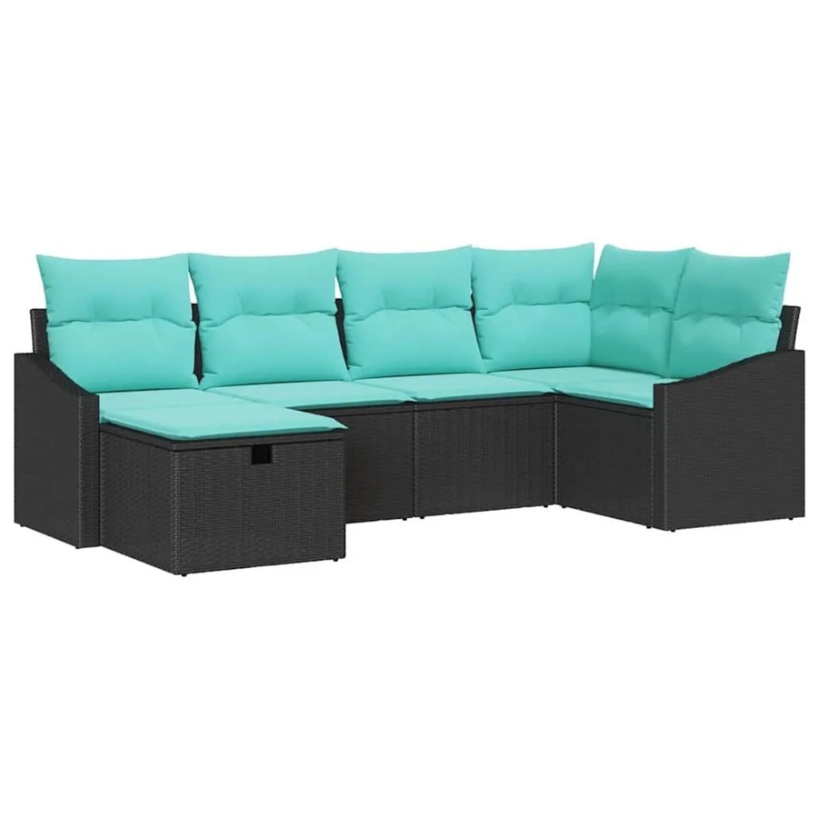 vidaXL Sofa Set aus Poly-Rattan in Schwarz mit 6 Teilen, L-Form mit Kissen und integriertem Stauraum - Bild 1
