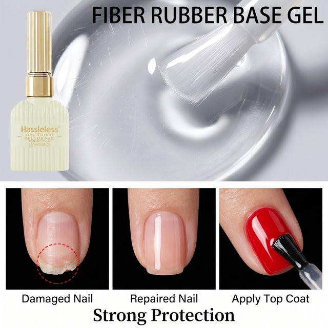 Hassleless Fiber Rubber Base Gel, 15 ml, glänzend - Bild 1