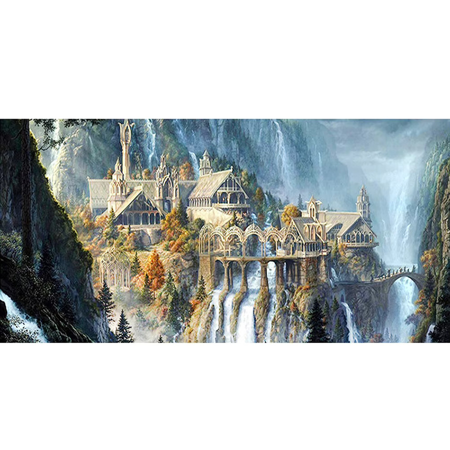 DIY Kreuzstich-Set Landschaft mit gestempeltem Motiv aus Öko-Baumwolle für Wanddeko in Mehrfarbig - Bild 1