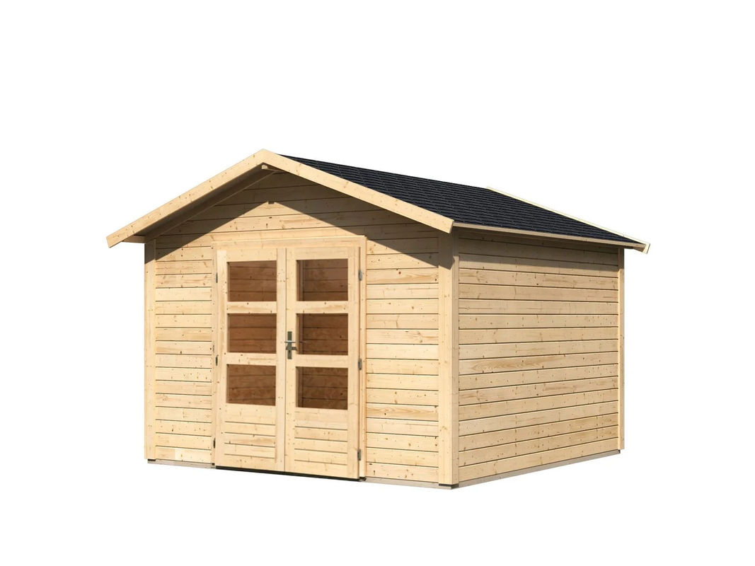 KARIBU Carlos Satteldach Gartenhaus mit Boden und Schindeln, naturbelassen, B: 304 cm, H: 238 cm, T: 304 cm - Bild 2