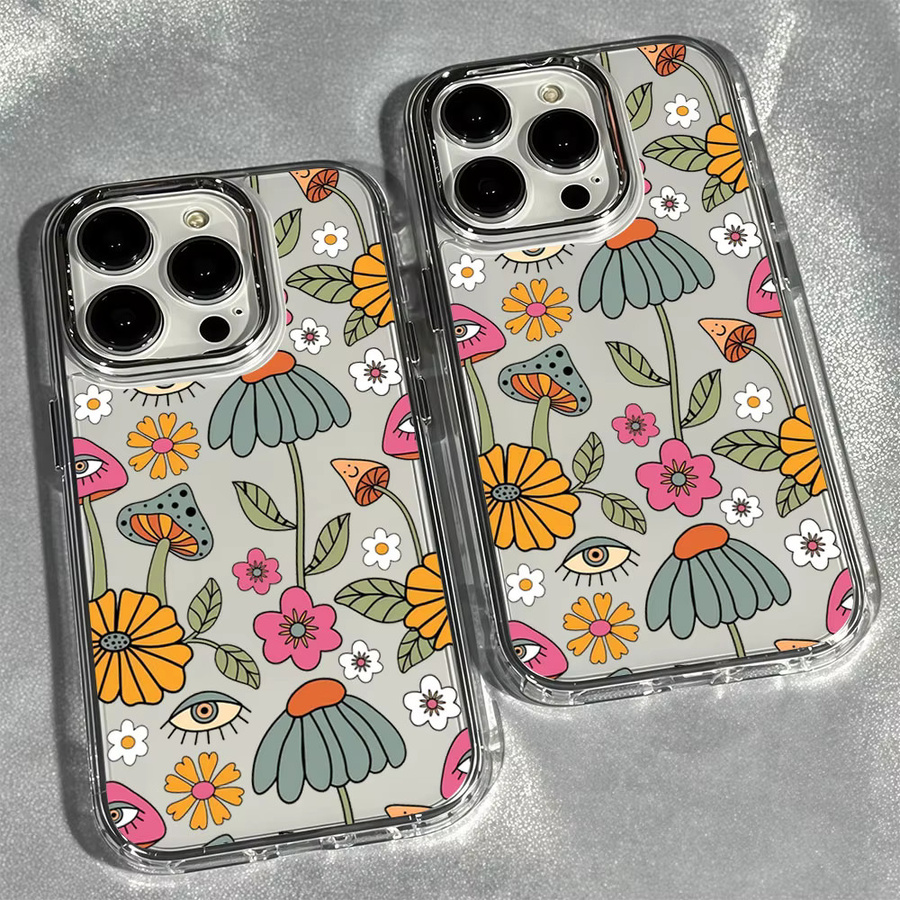 Aurbe Handyhülle Boho Blooms für iPhone 17 16 15 14 13 12 11 Pro Max mit silbernem Linsenrahmen, Transparent - Bild 2