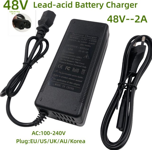 Jnenconn Blei-Säure-Batterieladegerät 48V 2A mit Lüfter und PC/IEC-Anschluss, Schwarz - Bild 1