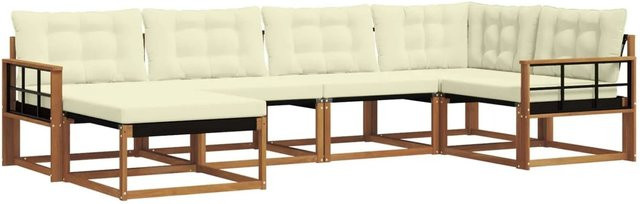 vidaXL Outdoor-Sofagarnitur 18-teilig aus Massivholz Akazie in Natur und Creme/Beige/Weiß - Bild 1