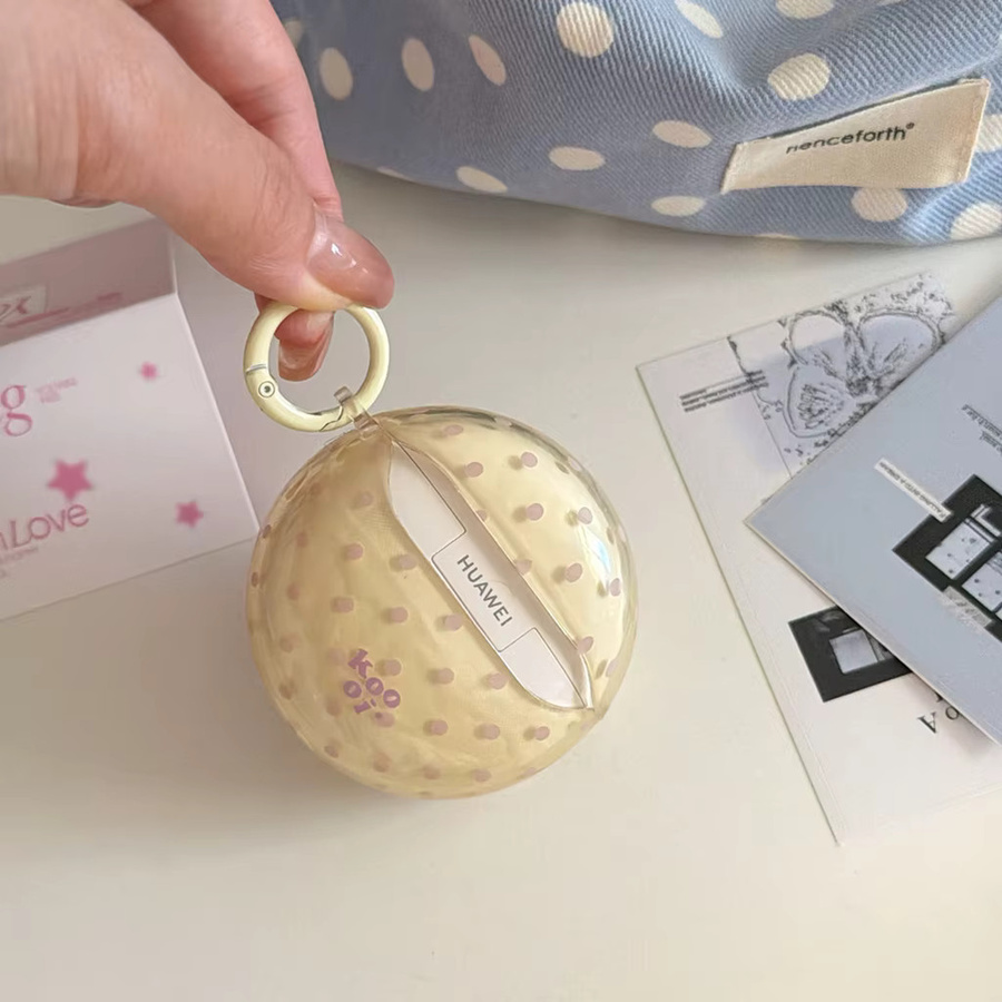 Huawei Kopfhörer-Schutzhülle mit lila Polka-Dot-Muster und transluzentem Effekt in Sommer-Gelb für FreeBuds 7i 6i 5i SE3 SE2 FreeClip - Bild 2