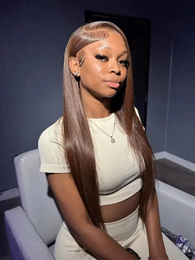 Fuduete Echthaarperücke, Remy Brazilian Straight, Schokoladenbraun, glatt - Bild 8