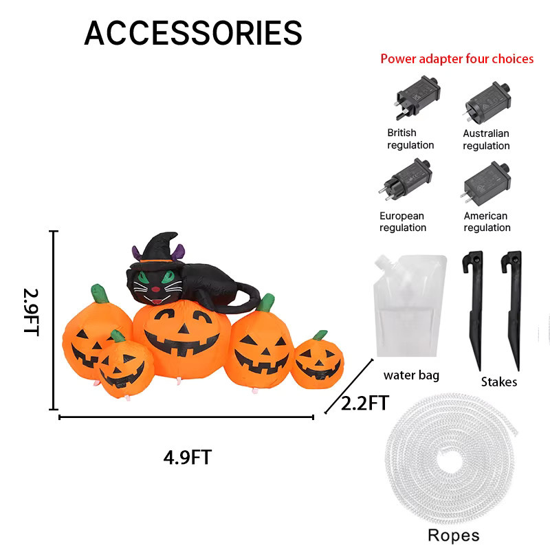 TONGHUANIU Aufblasbares Halloween-Spielzeug mit LED-Leuchten, Schwarze Katze und Kürbis als Hofschmuck und Party-Dekoration, Höhe: 150 cm - Bild 3