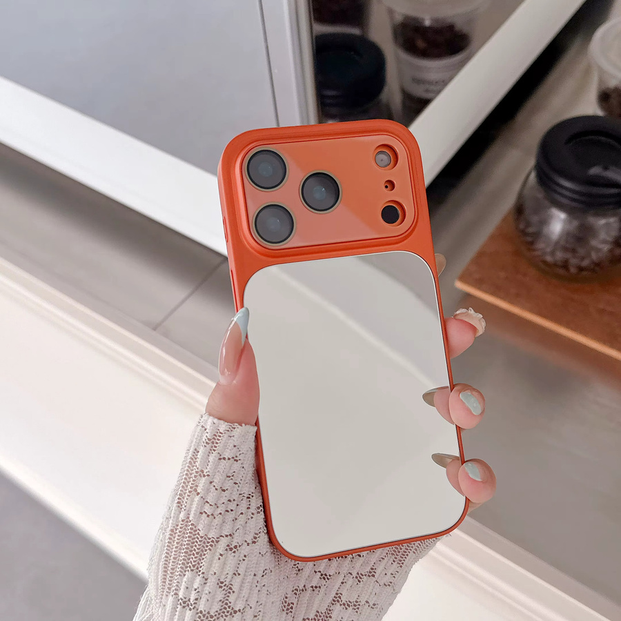 RPKKS Make-up-Spiegel Handyhülle mit Linsenschutz für iPhone 17 Air 16 15 14 13 Pro Max in Pink und Orange - Bild 1