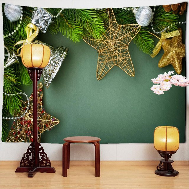 Wandteppich Super Six Stern Wandbehang im Boho-Stil, Grau und Grün, B: 95 cm, H: 70 cm - Bild 1