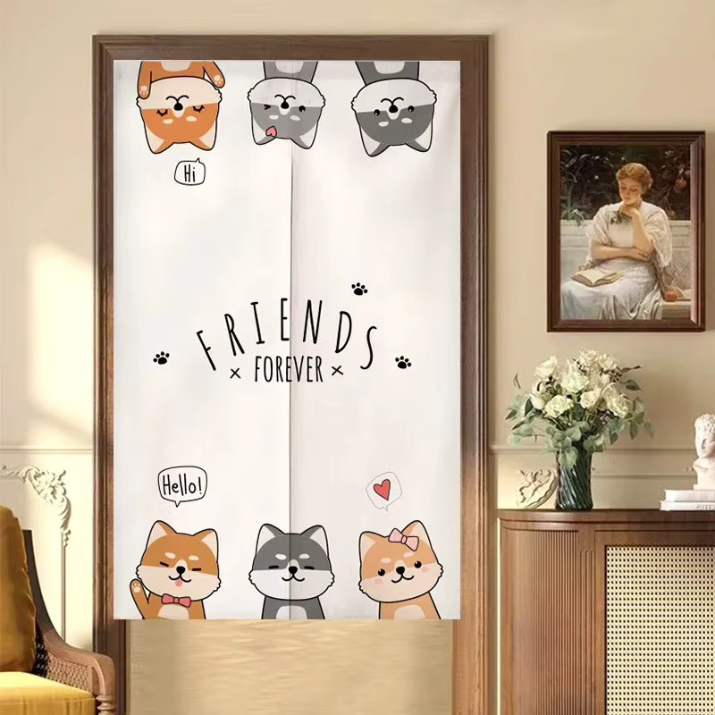 VIKAMA Halbtransparenter Türvorhang im japanischen Stil mit Katzenmotiv Maneki-neko-Druck in Weiß, Breite: 90 cm, Höhe: 65 cm - Bild 2