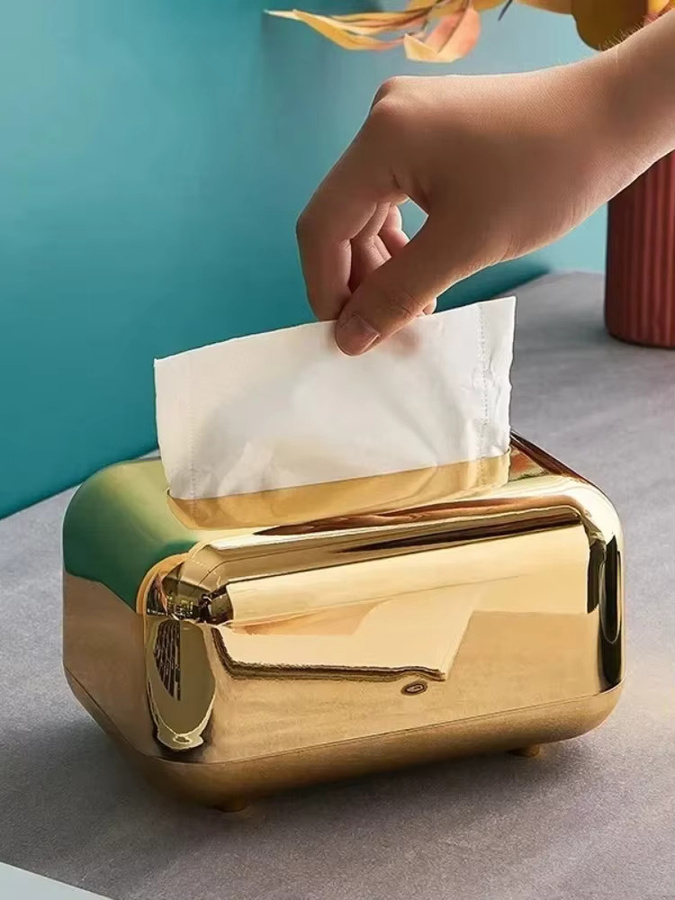 Luxus Serviettenhalter aus Metall in Gold als dekorativer Taschentuchspender für Küche und Desktop - Bild 3