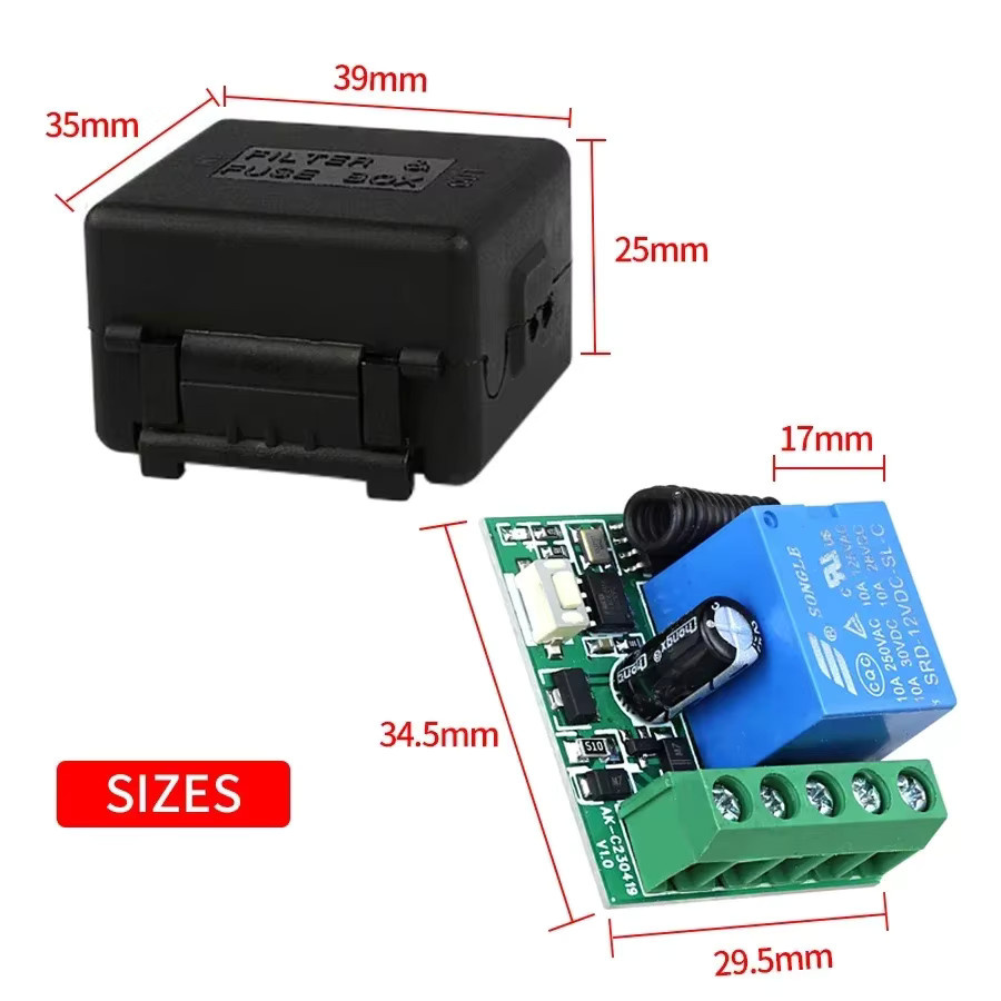 GGBEE Drahtloses Lichtschalter-DIY-Modul RF 433MHz mit Fernbedienung, DC12V 1CH 10A Relais-Empfänger und Sender in Schwarz - Bild 2