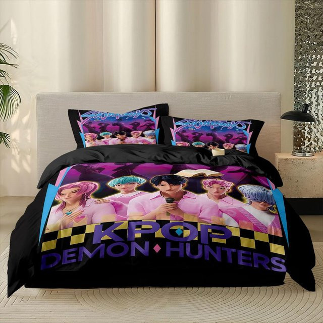 3-teiliges K-Pop Demon Hunters Bettwäsche-Set mit Motivdruck, Mehrfarbig, B/H: 140 x 210 cm - Bild 1