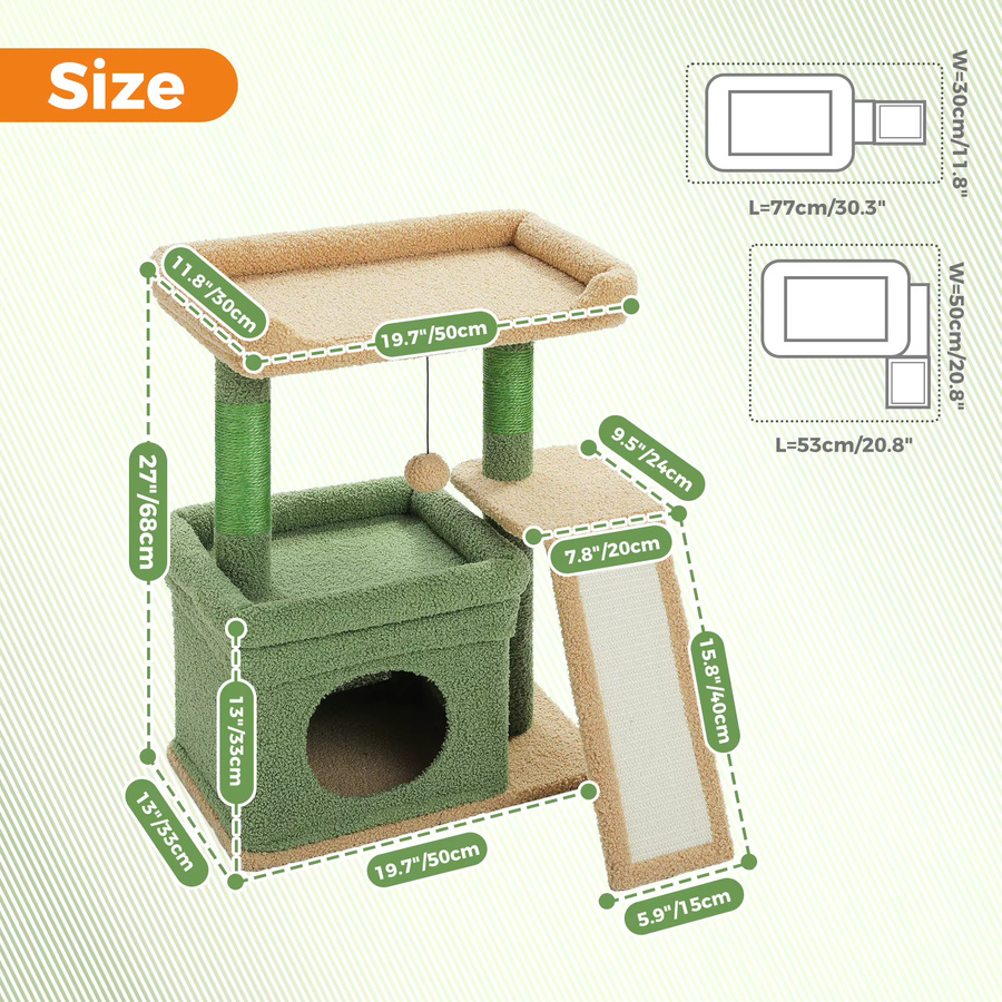 PAWZ Road Katzenbaum für Innenbereich in Grau mit Sisal-Kratzstamm, Kratzmatte und integriertem Spielzeug - Bild 2