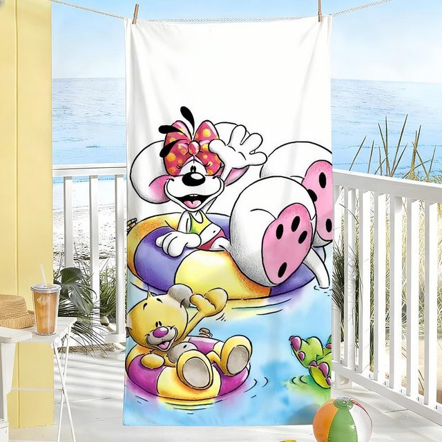 Diddl Handtuch mit Cartoon-Motiv, schnelltrocknend aus Mikrofaser, weiß/mehrfarbig, B: 140 cm, H: 180 cm - Bild 1