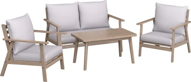 4-teilige Loungegruppe Woodsboro aus FSC Akazienholz in Weiß-Geölt mit beigen Polstern - Bild 1