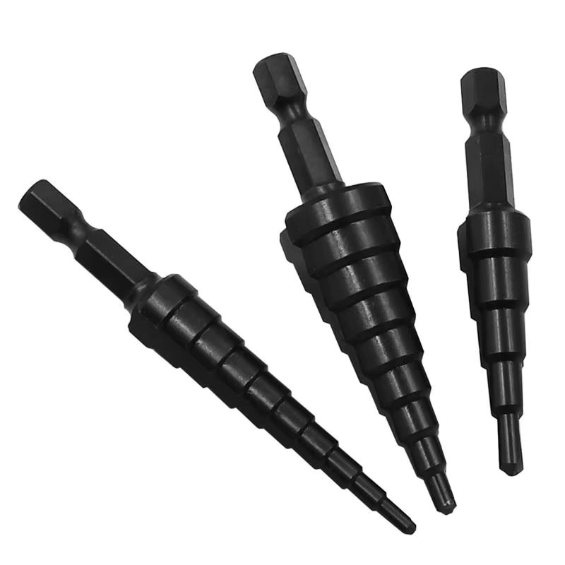 QSTEXPRESS Pagodenbohrer-Loch-Set aus Schnellarbeitsstahl mit Sechskantgriff und gerader Nut, schwarz, Durchmesser 3–12 mm, 4–12 mm und 4–20 mm - Bild 6