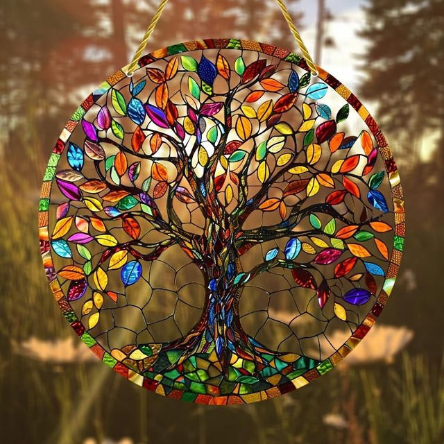 Lebensbaum-Serie Fensterfänger von Forest Sunshine Home, bunter Acryl-Anhänger in Multicolour, Durchmesser: 20 cm - Bild 1