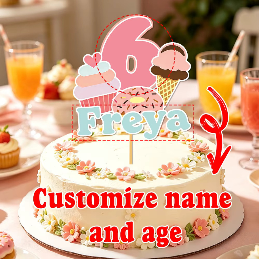 Personalisierter Donut-Eiscreme-Kuchenaufsatz von cyuan in Multicolour mit individuellem Namen und Alter zur Dekoration für deine Geburtstagsfeier - Bild 3