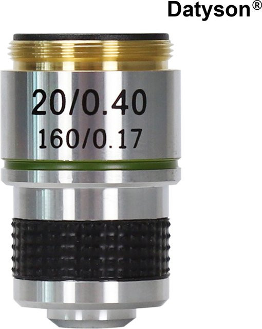 Datyson Mikroskopobjektiv 20X Premium in Silber mit Messing-Konstruktion und RMS-Gewinde (Modell: W2X0036B) - Bild 1