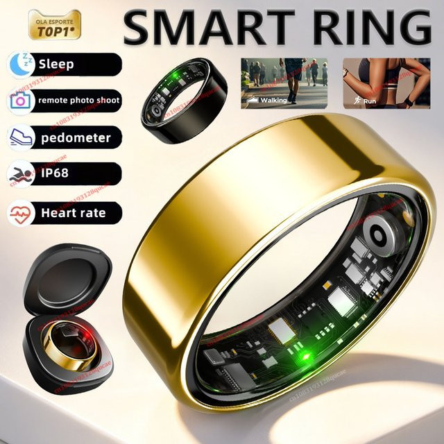 Ola Esporte Smart Ring mit Ladecase für Männer und Frauen in Silber oder Gold mit Herzfrequenzmessung, Schlafmonitor und 5ATM Wasserdichtigkeit - Bild 1