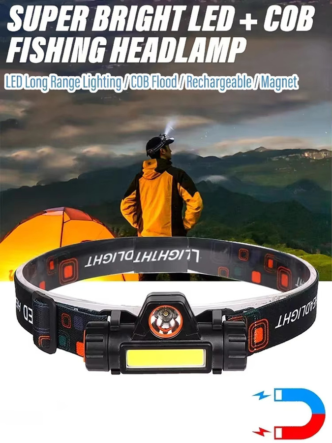 KDULIT COB LED Stirnlampe in Schwarz, USB wiederaufladbar, wasserdicht mit Magnetfunktion für Outdoor, Angeln und Camping - Bild 7
