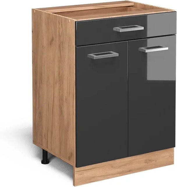 Vicco Küchenunterschrank R-Line Anthrazit Hochglanz und Eiche mit Schublade Breite: 60 cm - Bild 2