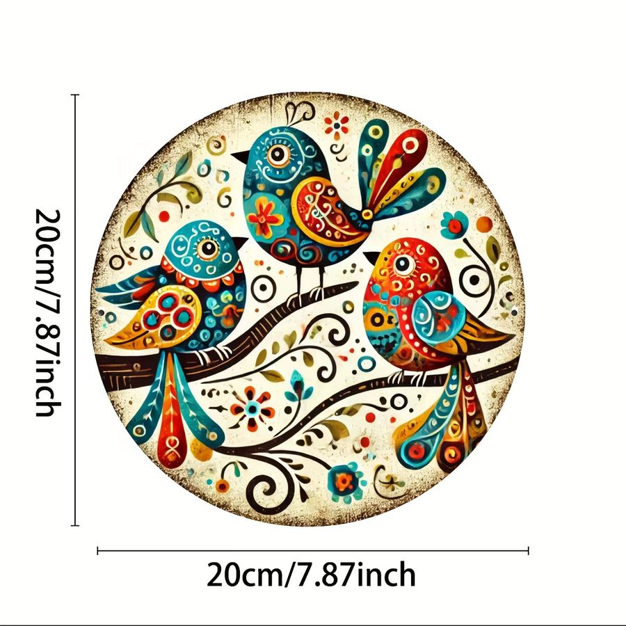 Potdemiel Wandkunst Vogel-Trio aus Metall in Multicolor mit floralen Akzenten, Rundes Eisenschild, Durchmesser: 20,3 cm - Bild 3