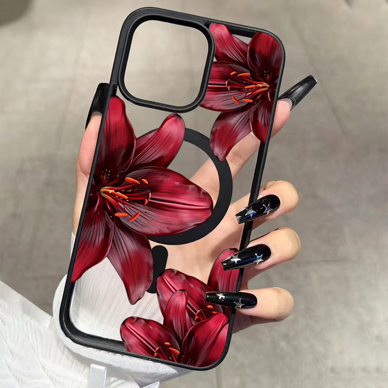 MagSafe Magnet-Schutzhülle mit roten Lilienblüten für iPhone 17 Pro Max, 16, 15, 14, 13, 12, 11 Pro und Plus in Rot und Orange - Bild 3