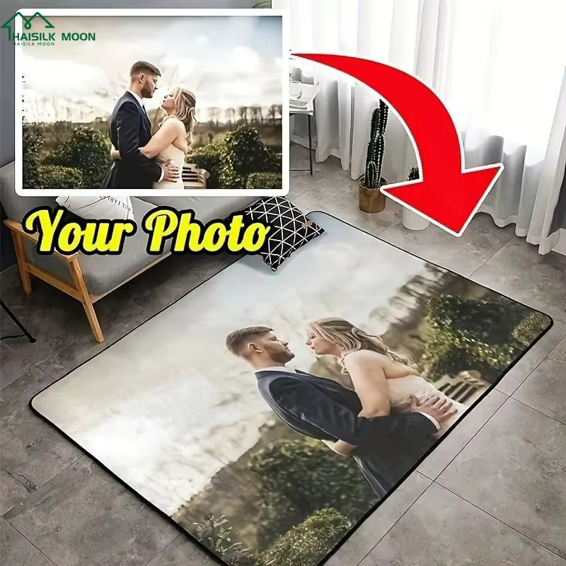 Personalisierbarer Teppich von HAISILK MOON aus Polyester für Wohnzimmer und Schlafzimmer, rechteckig mit eigenem Foto und Text gestaltbar - Bild 2