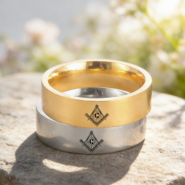 Dawapara Freimaurer-Symbolring, Edelstahl, 8mm, Unisex - Bild 1