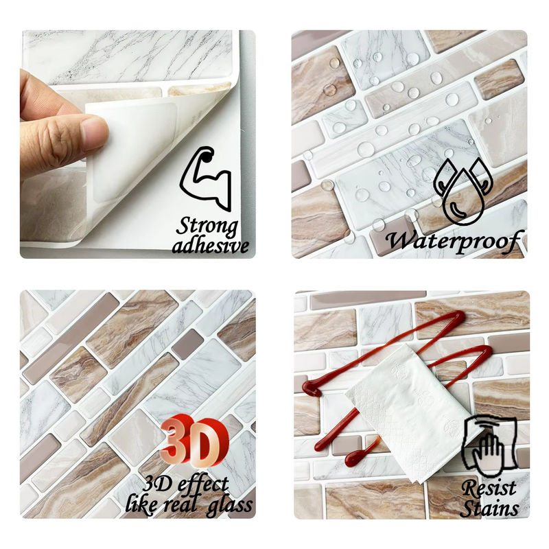 Vividtiles 10er Set 3D Vinyl Wandaufkleber in Multicolour für moderne Wandgestaltung und Fliesen - Bild 5