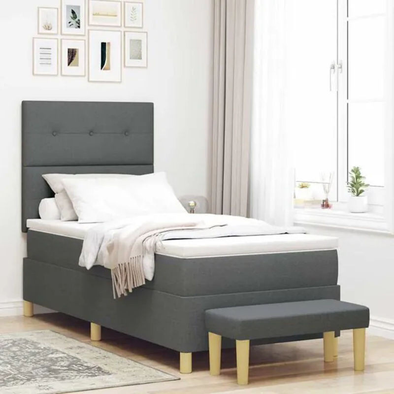 vidaXL Boxspringbett mit Matratze in Anthrazit und Grau aus Stoff, B/T/H: 80 x 200 x 128 cm - Bild 1
