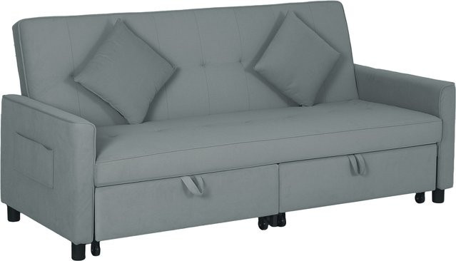 HOMCOM Schlafsofa 3-Sitzer in Grau mit Samtoptik, umkehrbares Ecksofa mit Schlaffunktion und Wurfkissen für Wohnzimmer und Schlafzimmer - Bild 1