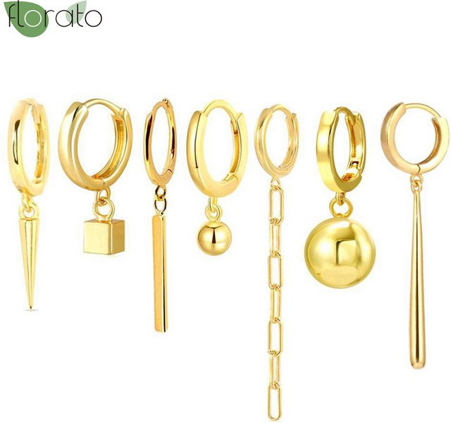 YUXINTOME Creolen 925 Sterling Silber, Gold Farbe, Geometrische Anhänger, Damen - Bild 1